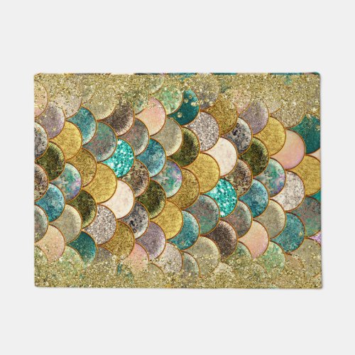 Mermaid Scales Multi Color Glitter Glam Trendy Doormat