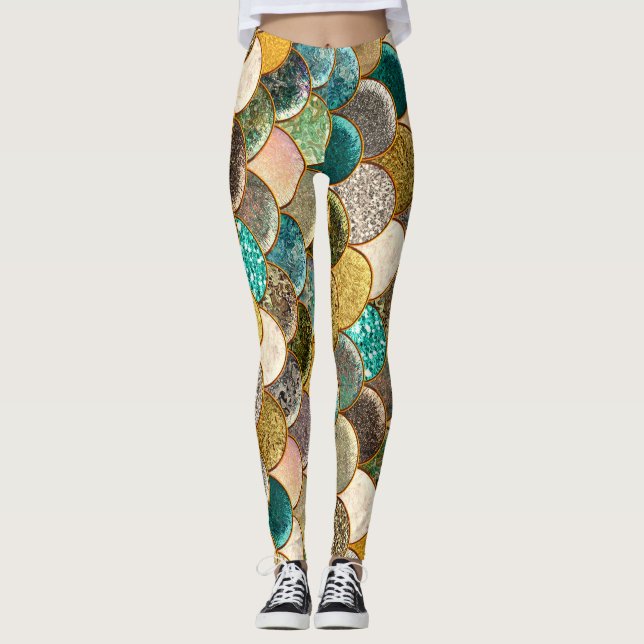 Mermaid Scales Multi Color Glitter Glam Trendy Leggings (Front)