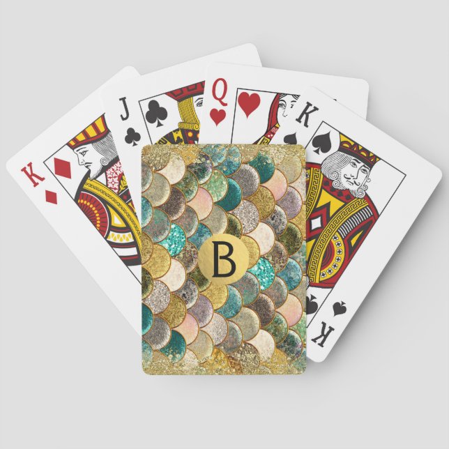 Mermaid Scales Multi Color Glitter Glam Trendy Poker Cards (Back)