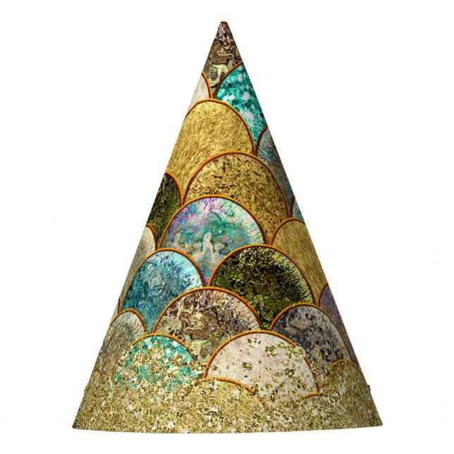 Mermaid Scales Multi Color Gold Birthday Party Party Hat (Front)