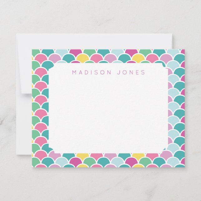 Mermaid Scales Multi Colored Personalized Kids Note Card (Front)