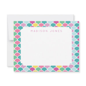 Mermaid Scales Multi Colored Personalized Kids Note Card
