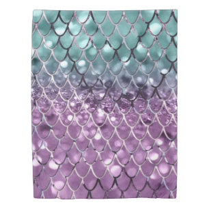 Mermaid Scales on Aqua Purple MERMAID Glitter #2 Duvet Cover
