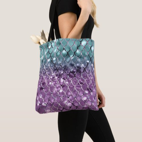 Mermaid Scales on Aqua Purple MERMAID Glitter 2 Tote Bag