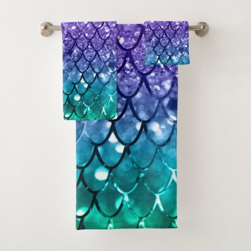 Mermaid Scales on Unicorn Girls Glitter 19 Bath Towel Set