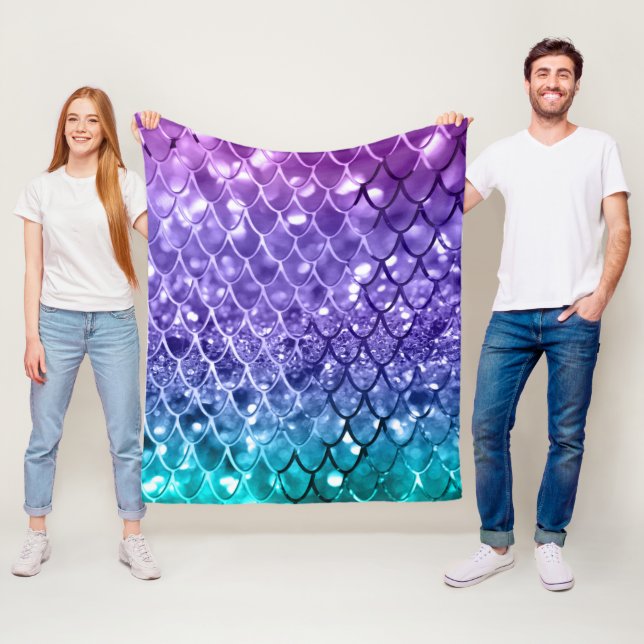 Mermaid Scales on Unicorn Girls Glitter #19 Fleece Blanket (In Situ)
