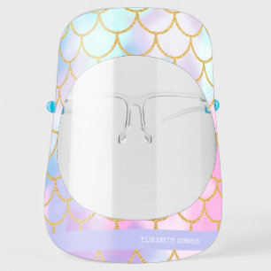 Mermaid Scales Pastel Pink Lilac Ombre Gold Name Face Shield