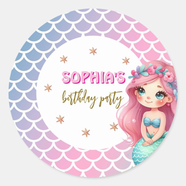 Mermaid scales pattern birthday party classic round sticker (Front)