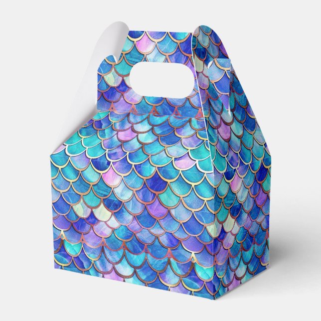Mermaid Scales Pattern Little Girls Birthday Party Favor Boxes (Front Side)