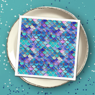 Mermaid Scales Pattern Little Girls Birthday Party Napkins