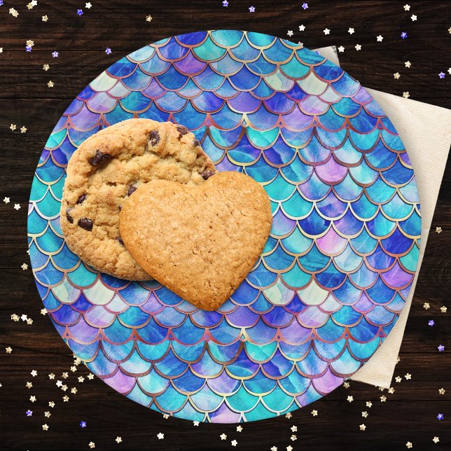 Mermaid Scales Pattern Little Girls Birthday Party Paper Plates (Creator Uploaded)