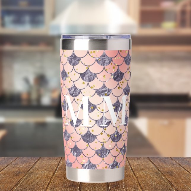 Mermaid scales pink purple monogram initials insulated tumbler (Creator Uploaded)
