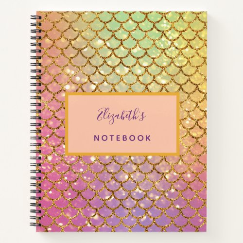 Mermaid scales pink purple ocean green glitter notebook