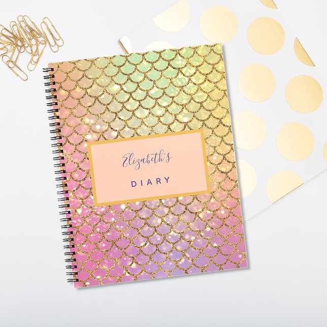Mermaid scales pink purple sea green glitter diary notebook (Creator Uploaded)