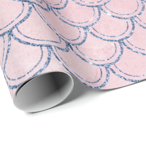 Mermaid Scales Pink Rose Glitter Blue Navy Spark Wrapping Paper