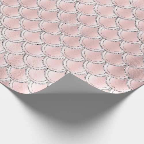 Mermaid Scales Pink Rose Glitter Gray Blush Girly Wrapping Paper