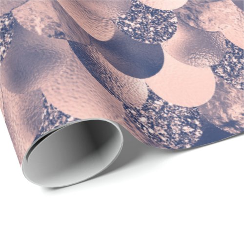 Mermaid Scales Pink Rose Glitter navy Blush Girly Wrapping Paper