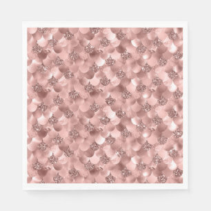 Mermaid Scales Pink Rose Gold Glitter Mauve Blush Napkins