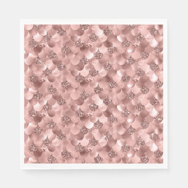 Mermaid Scales Pink Rose Gold Glitter Mauve Blush Napkins (Front)