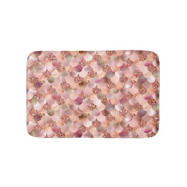 Mermaid Scales Pink Rose Gold Glitter Pink Copper Bath Mat (Front)