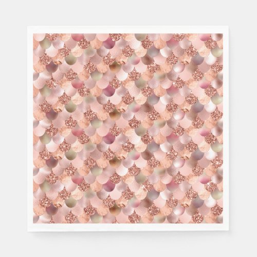 Mermaid Scales Pink Rose Gold Glitter Pink Copper Napkins