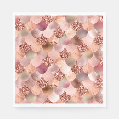 Mermaid Scales Pink Rose Gold Glitter Pink Sparkly Napkins