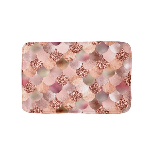 Mermaid Scales Pink Rose Gold Glitter Spark Copper Bath Mat