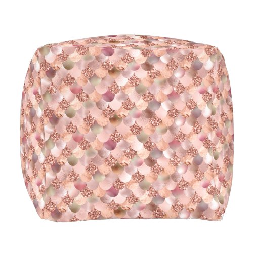 Mermaid Scales Pink Rose Gold Glitter Spark Copper Outdoor Pouf