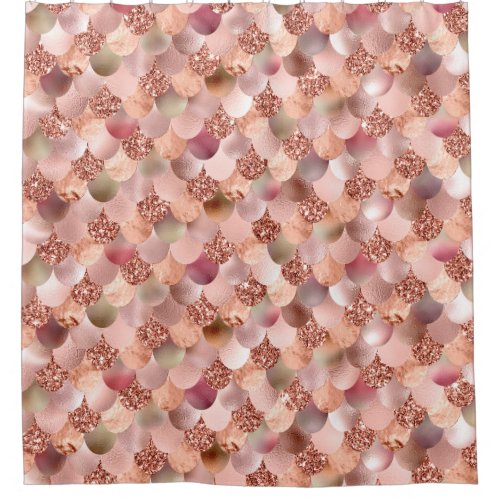 Mermaid Scales Pink Rose Gold Glitter Spark Copper Shower Curtain