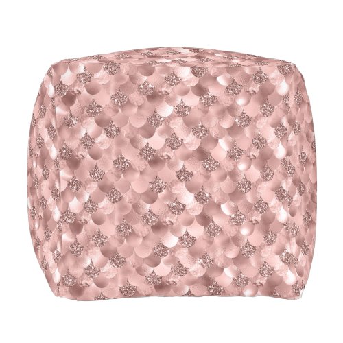 Mermaid Scales Pink Rose Gold Glitter Spark Mauve Outdoor Pouf