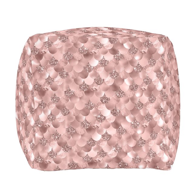 Mermaid Scales Pink Rose Gold Glitter Spark Mauve Outdoor Pouf (Front)