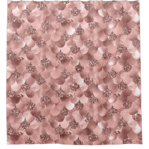 Mermaid Scales Pink Rose Gold Glitter Spark Mauve Shower Curtain