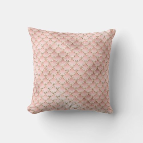 Mermaid Scales Pink Rose Gold Glitter Spark Pastel Throw Pillow