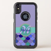 Mermaid Scales Purple Aqua Teal + Monogram OtterBox Commuter iPhone X Case