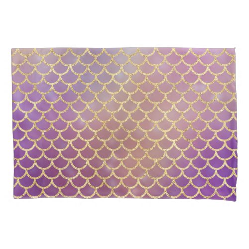 Mermaid scales purple gold elegant pillow case