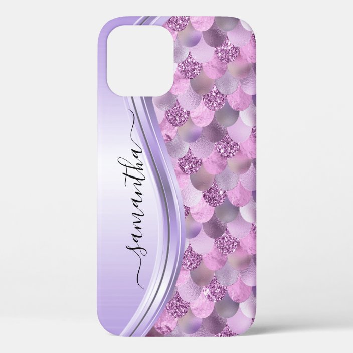 Mermaid Scales Purple Handwritten Name Metal Case-Mate iPhone Case ...