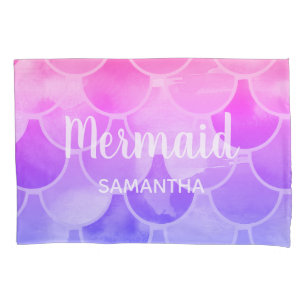 Mermaid scales purple pink name girl pillow case