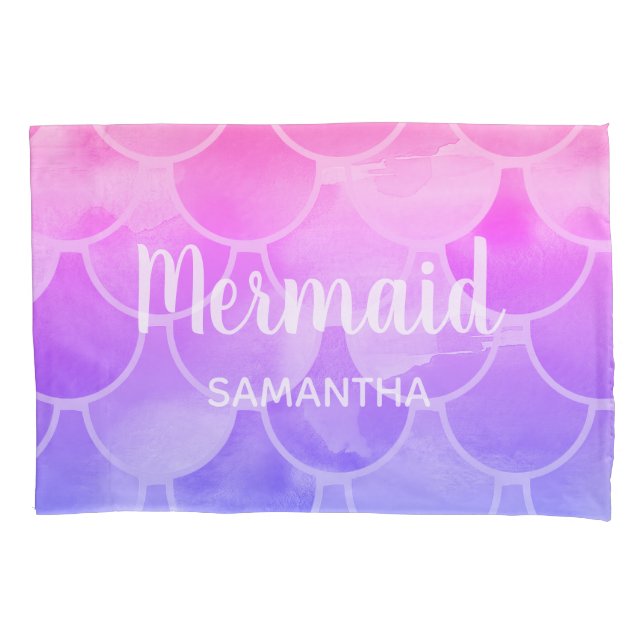 Mermaid scales purple pink name girl pillow case (Front)