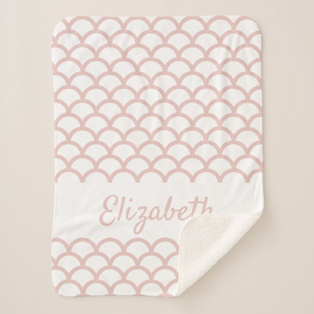 Mermaid scales rose gold white monogram pattern sherpa blanket (Front)