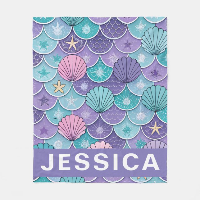 Mermaid Scales Seashell Pattern Fantasy Fleece Blanket (Front)