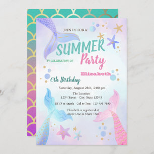 Mermaid Scales Seastars Birthday Party Invitation