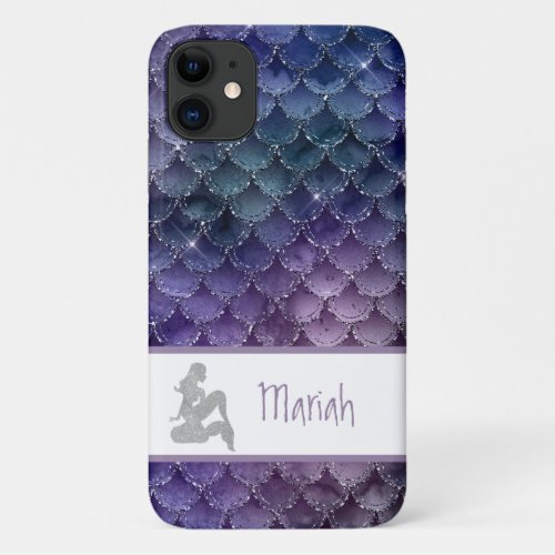  Mermaid Scales Silver Glitter Pink Teal Blue iPhone 11 Case