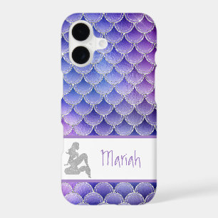*~* Mermaid Scales Silver Glitter Purple Blue iPhone 17 Case