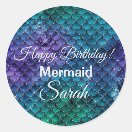 Mermaid Scales Sparkly Blue  Purple Classic Round Sticker