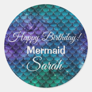 Mermaid Scales Sparkly Blue & Purple Classic Round Sticker