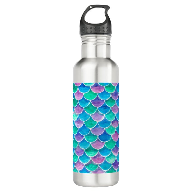 Mermaid scales stainless steel water bottle (Front)