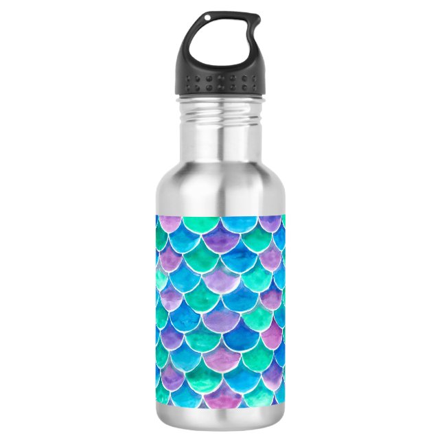 Mermaid scales stainless steel water bottle (Front)