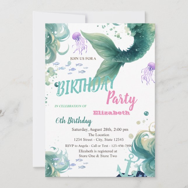 Mermaid Scales Summer Birthday Party  Invitation (Front)