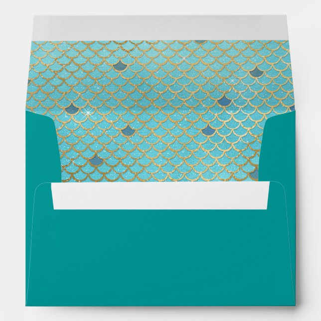 Mermaid Scales Teal Gold 5X7 Envelope (Back (Bottom))