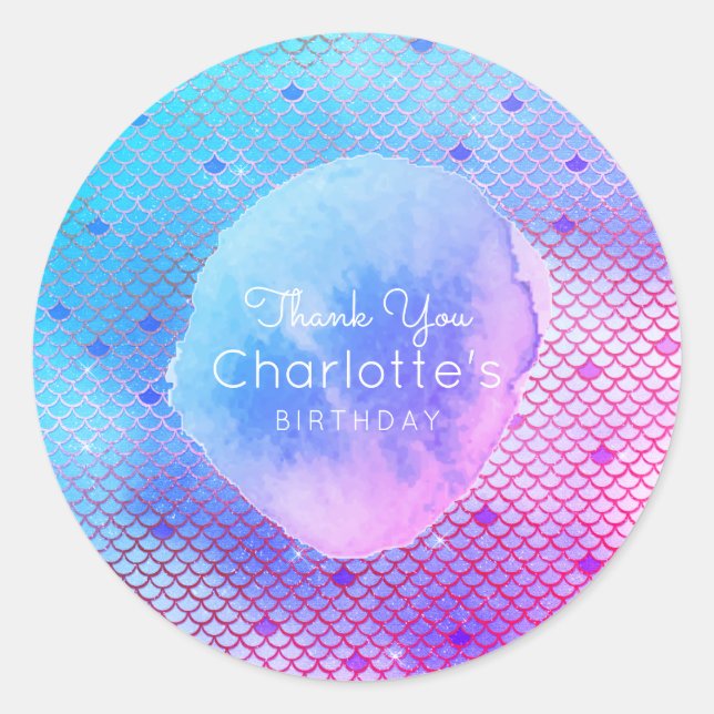 Mermaid Scales Thank You Birthday Party Favor Classic Round Sticker (Front)